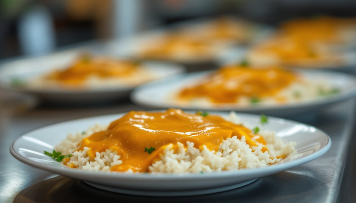 同じ形にルウがかけられて並ぶカレー皿
