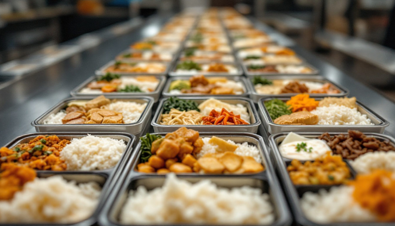 同じ詰め方で並ぶ弁当
