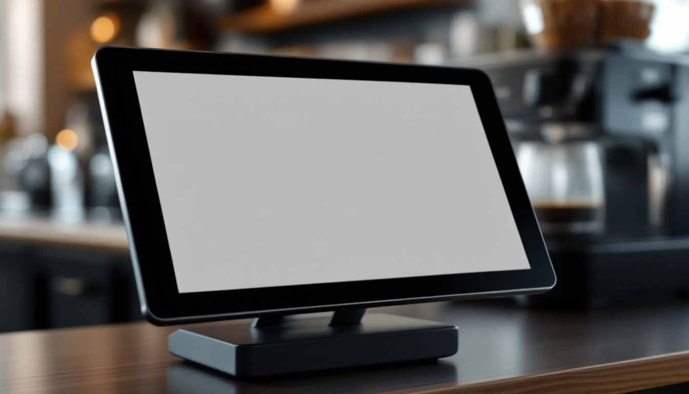 エスプレッソマシンの横に置かれたタブレットPOS