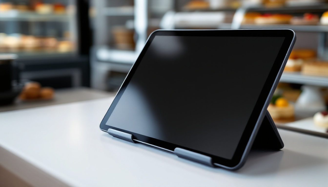 ショーケースの横に置かれたタブレットPOS