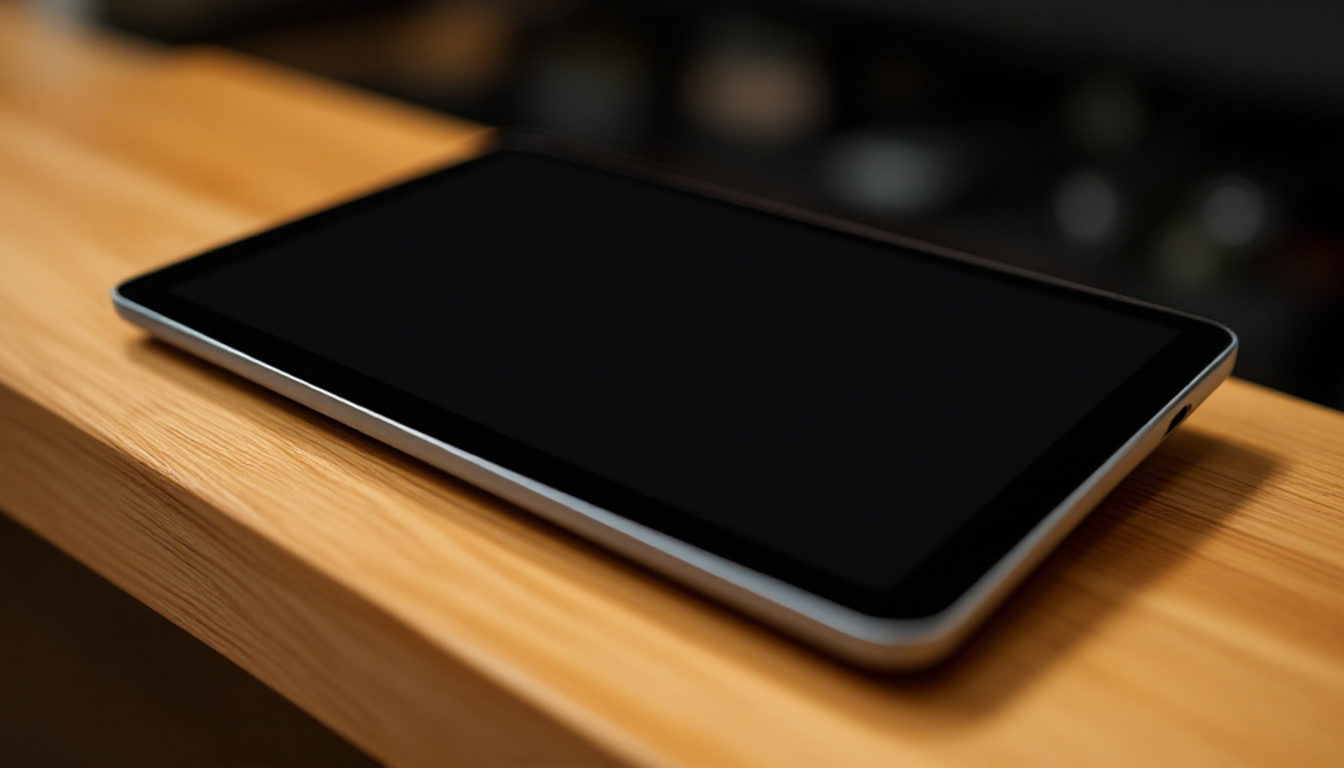 白木のカウンターに置かれたタブレット端末