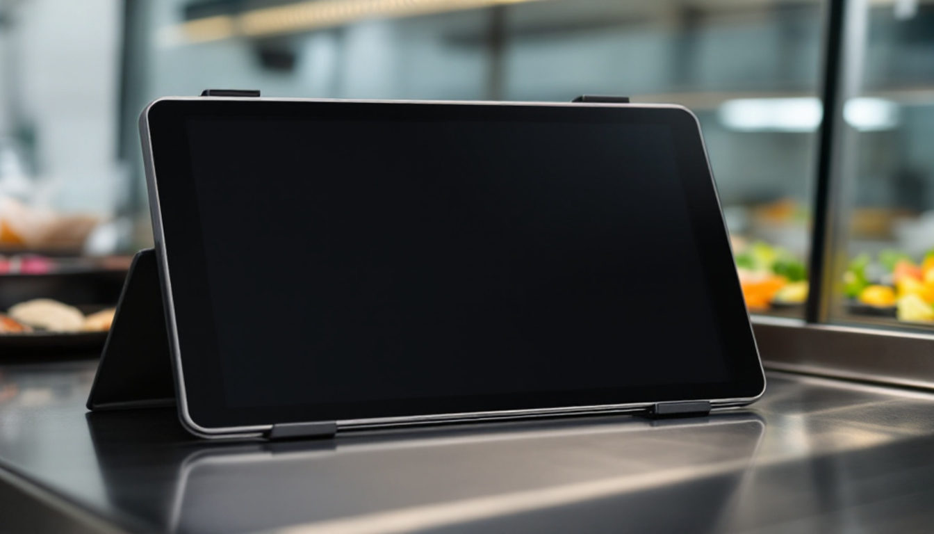 保温ケースの横に置かれたタブレット端末