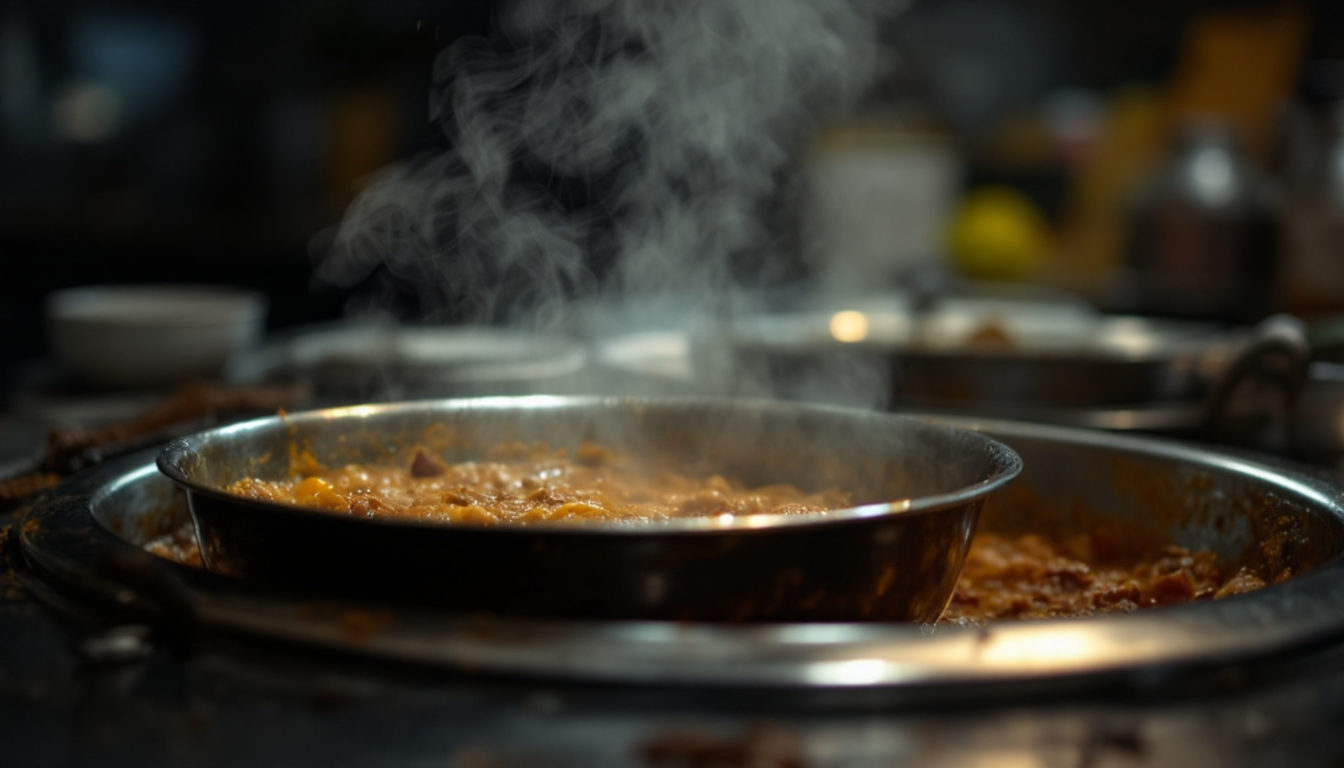 提供台に残されたカレーの寸胴