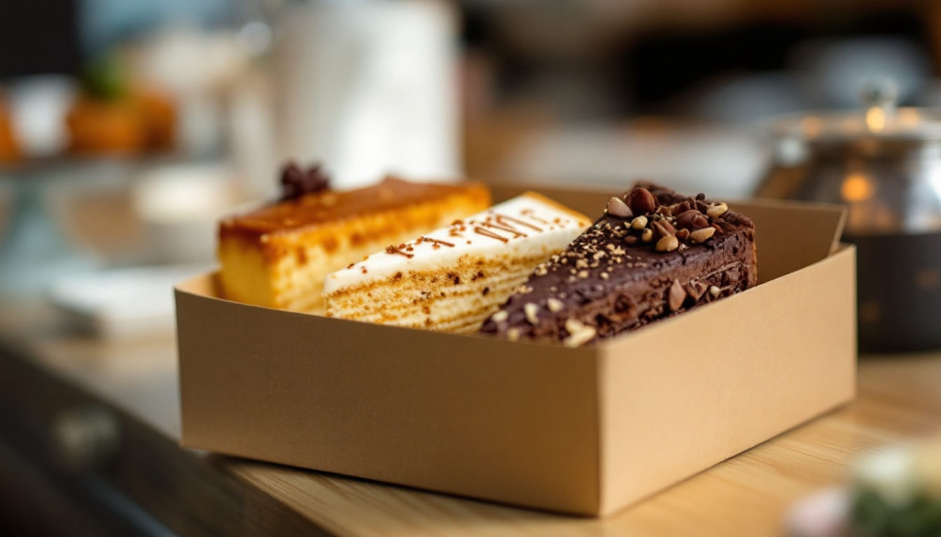 箱に詰められた3個のケーキ