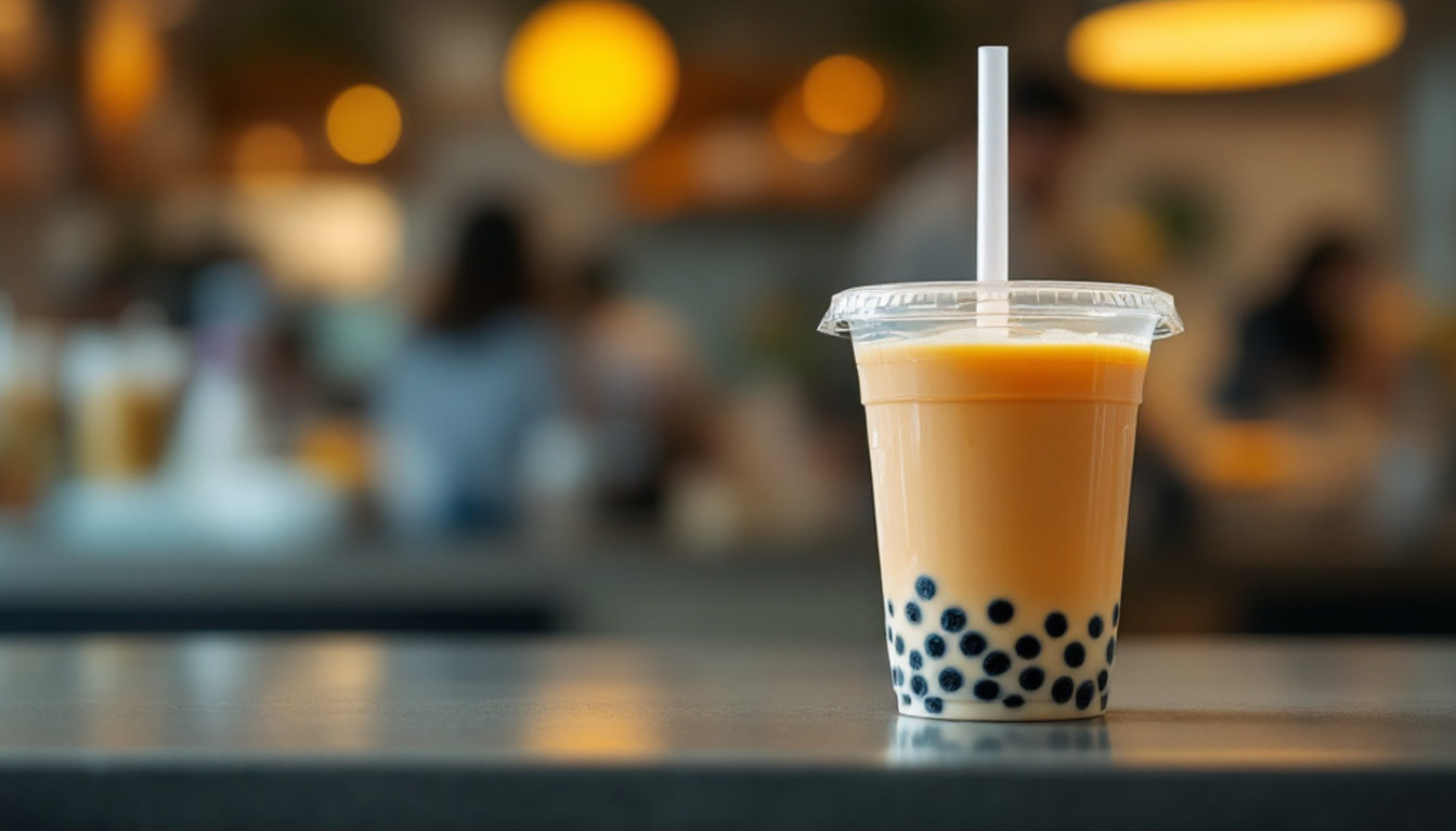 カウンターに置かれた1杯のタピオカドリンク