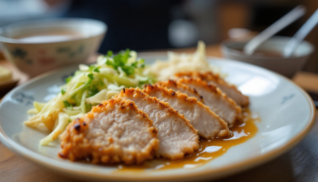 膳に並ぶとんかつと千切りキャベツ、ご飯