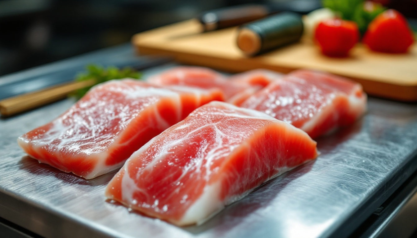 仕込み台に並ぶ寿司ネタの鮮魚