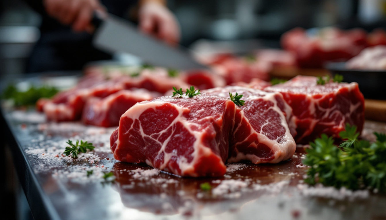 仕込み台に置かれた焼肉用の塊肉