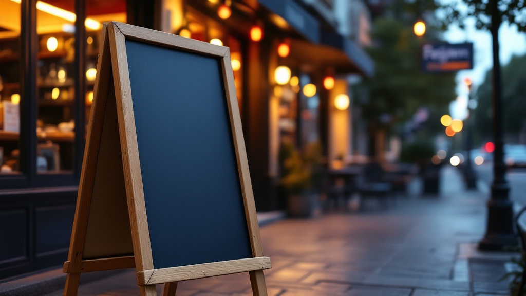 飲食店の店先に置かれた、何も書かれていないスタンド黒板